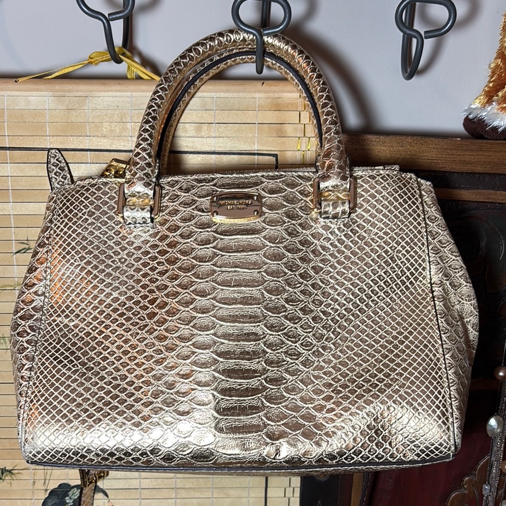 MICHAEL Michael Kors Metallic Gold Snakeskin Satchel 10”Lx7”Hx3”W EUC